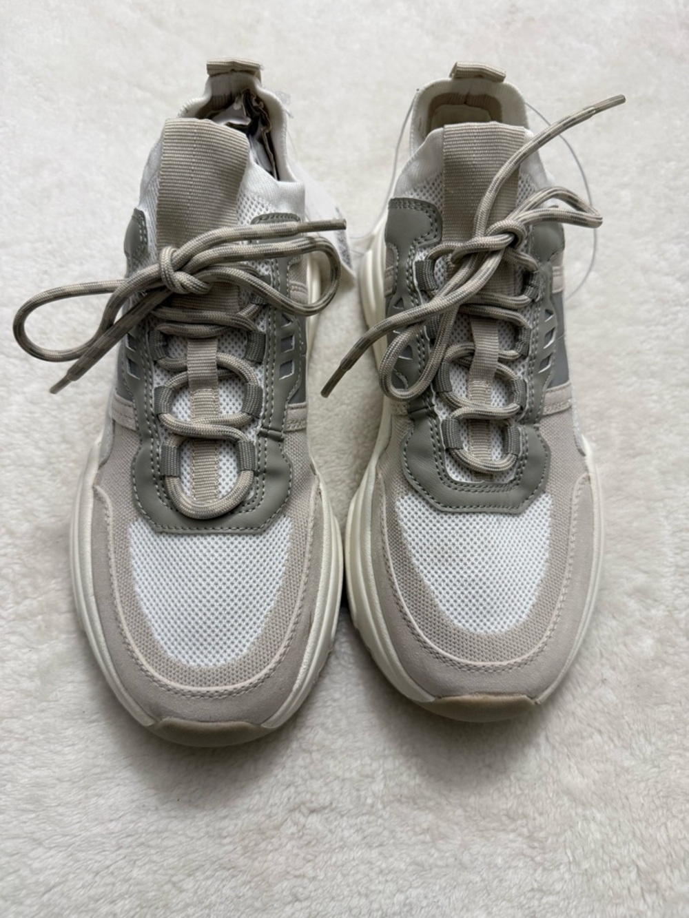 H&M Chunky Mesh & Suede Sneakers in White and Light Gray